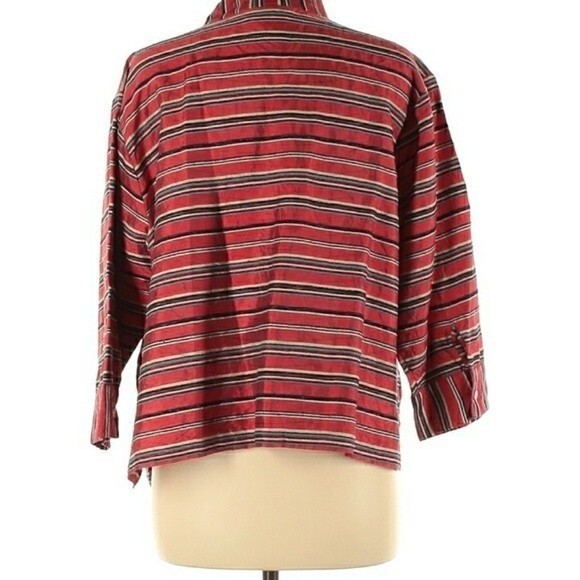 coldwater creek red silk shirt m pm large l blouse top career holiday - Picture 2 of 5